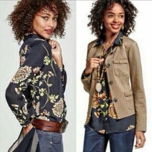 CAbi Daisy Button Down Navy long sleeve blouse size Medium